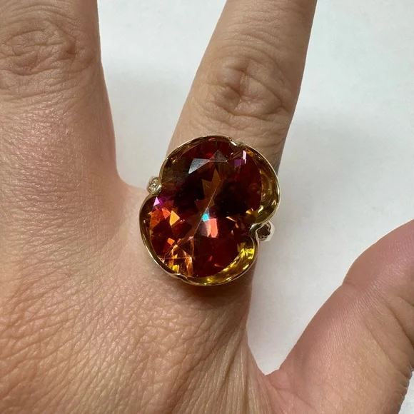 10k Yellow Gold 15ct Sunrise Topaz And .02ct Diamond Ring